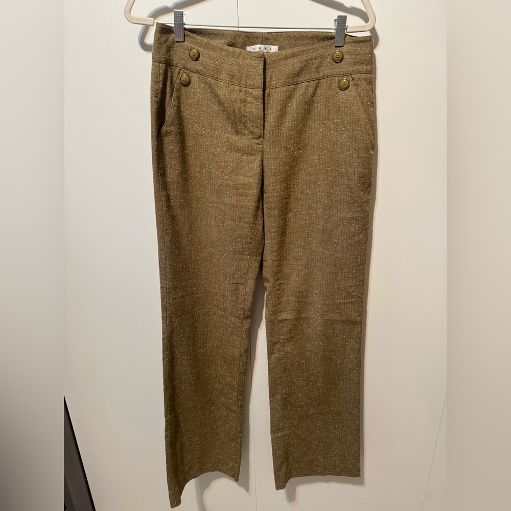 CAbi Gold and Brown Trousers Tweed Size 6 Career Straight Leg Dress Pants
